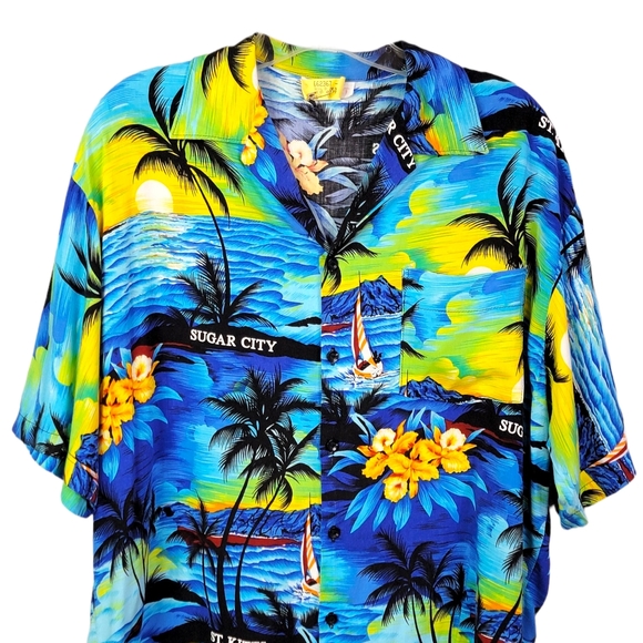 St. Kitts Sugar City Authentic Huwian Style Vacation Beach Casual Shirt Men's XL - Picture 4 of 10